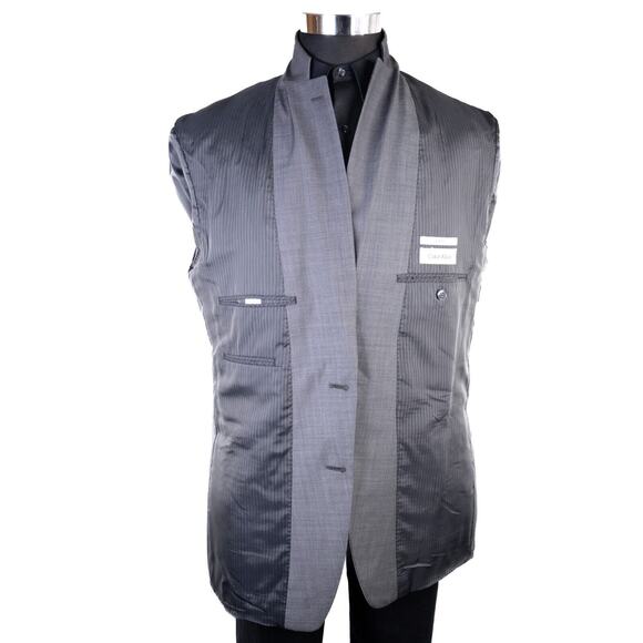 Calvin Klein SLIM Fit 42L Gray Sport Coat Suit Blazer Jacket Solid Sz Two Button - Picture 10 of 14